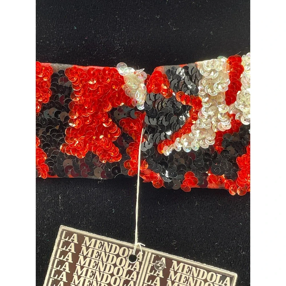 Vintage La Mendola Minuet Art Deco Hand Beaded Red Black Pure Silk Chiffon Belt